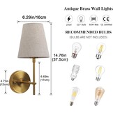 Set van 2 Vintage Wandlampen Messing Goud E27 met Linnen Kap - 29% Korting