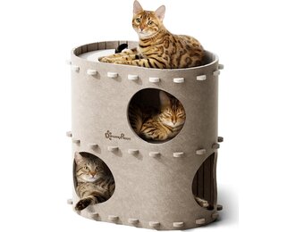 Kattenhuis Kasteel Vilt Beige - 2 Verdiepingen - 50x33x50 cm - 29% Korting
