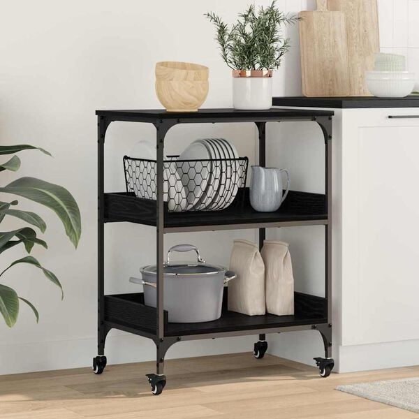 Keuken Trolley Zwart Eiken (34% Korting) - Bewerkt Hout
