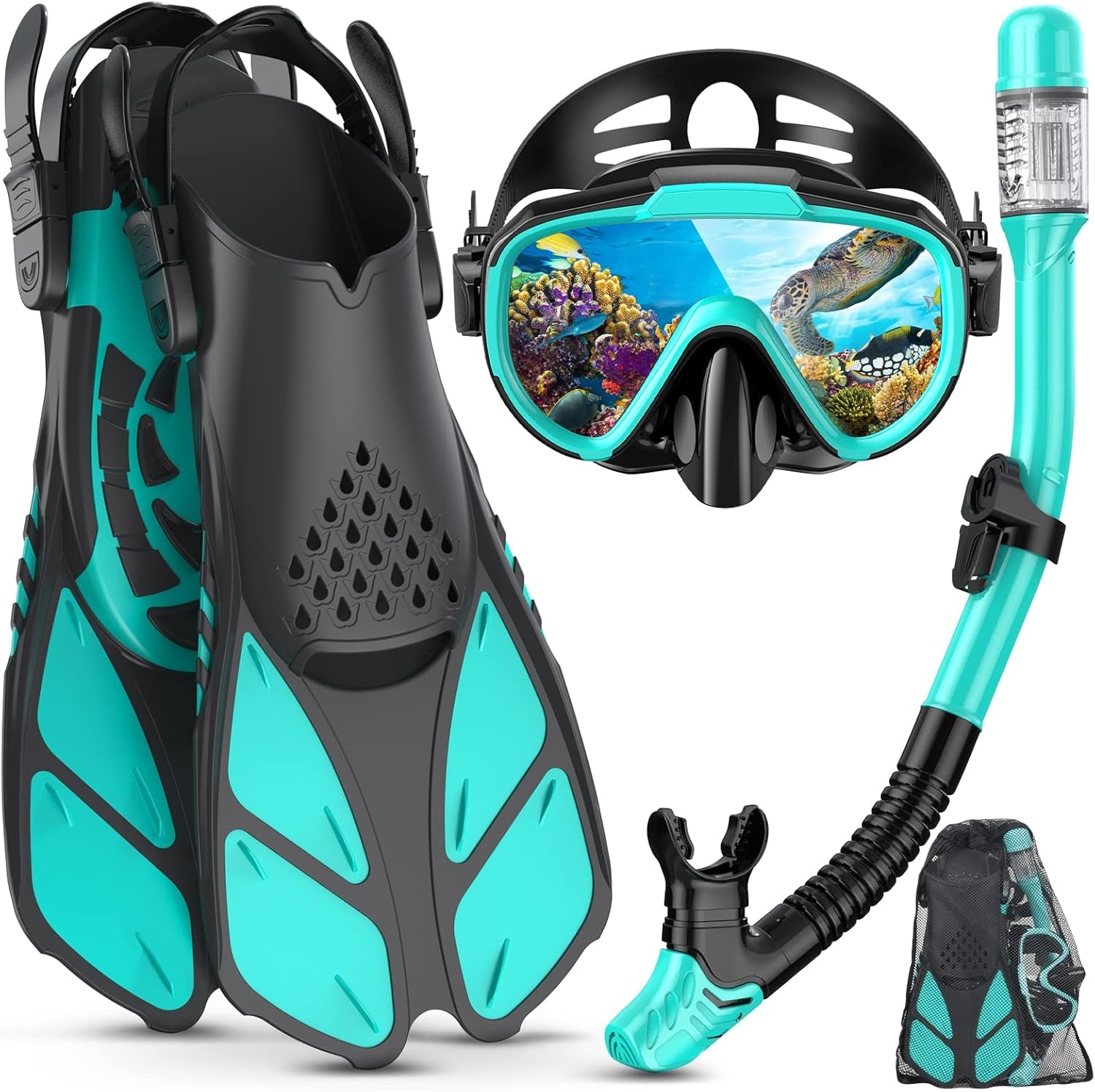Snorkelset Volwassenen Groen | 29% Korting | Droge Snorkel & Verstelbare Vinnen