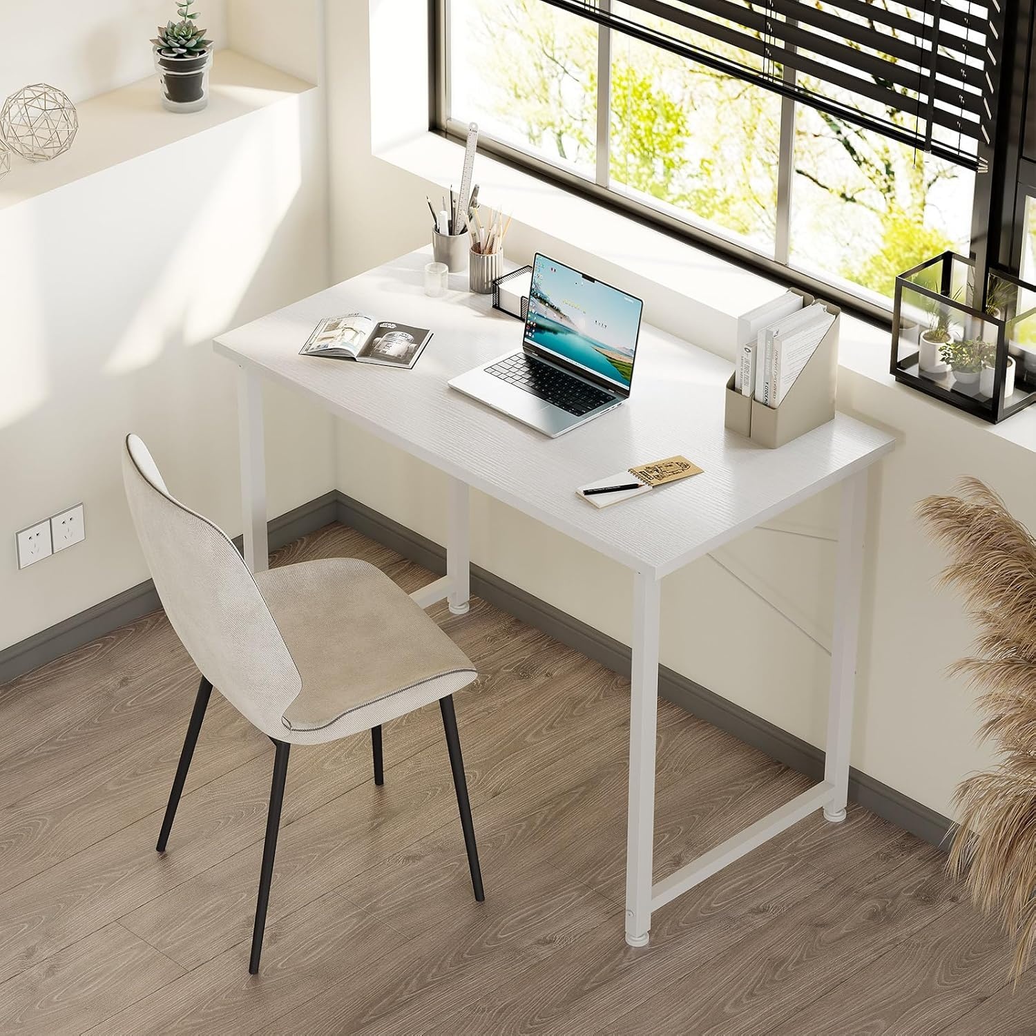 Wit Houten Bureau met Hoofdtelefoonhouder - 33% Korting