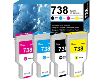 HP DesignJet 738XL Inktcartridge Set: Mat Zwart, Cyaan, Magenta, Geel (4x 300ml) - 30% Korting!