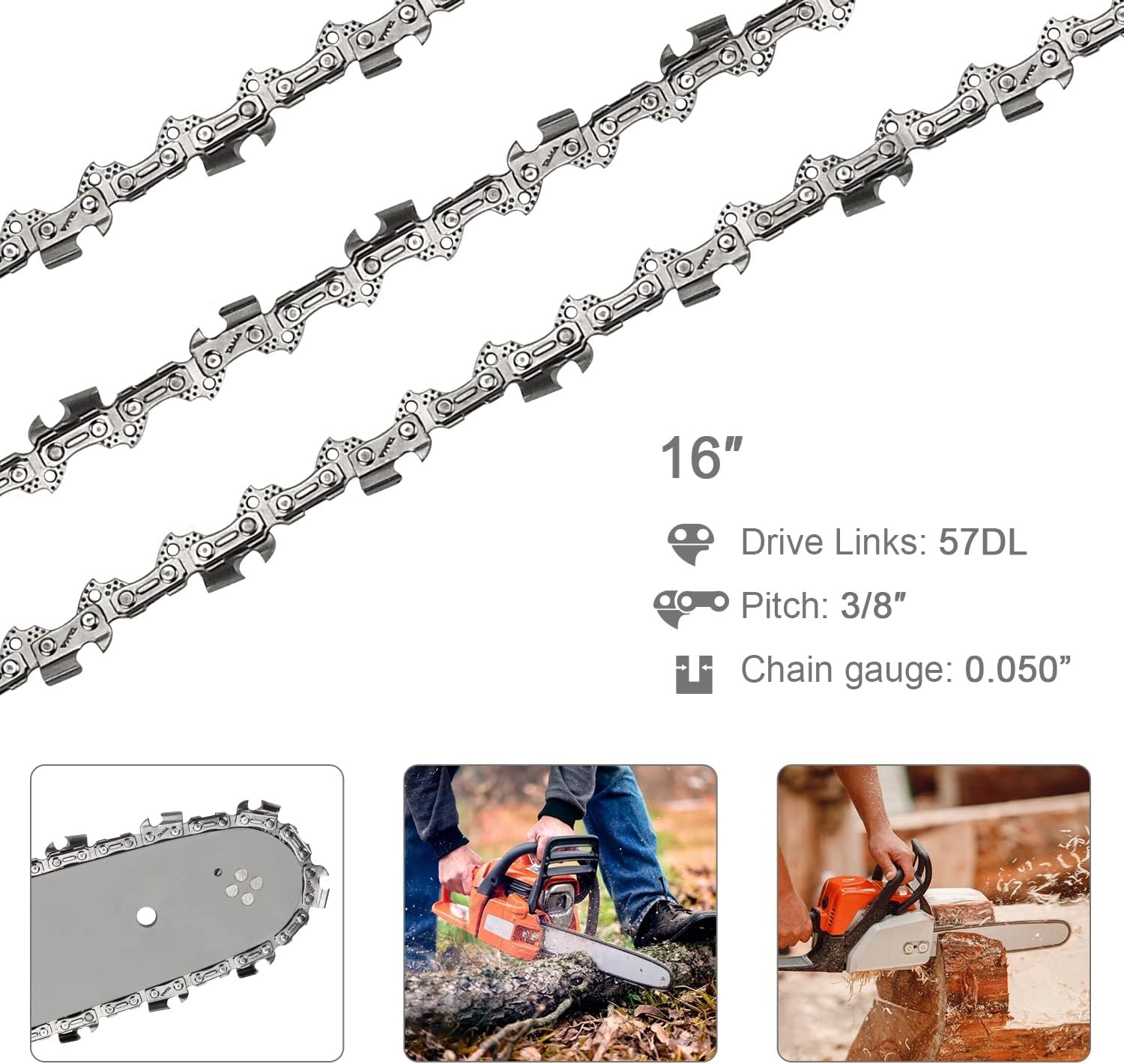 4x Kettingzaagkettingen 40cm 3/8" 1.3mm 57 schakels - 33% Korting