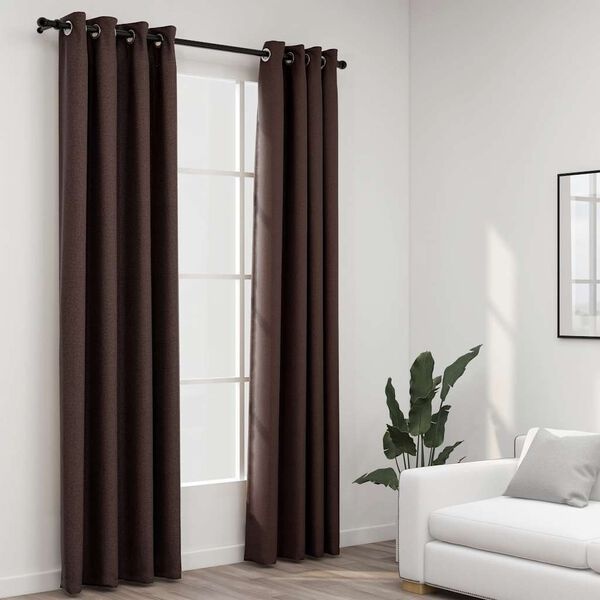 VidaXL Verduisterende Gordijnen Linnen-look Taupe (2 stuks)