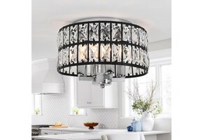 Moderne Kristallen Plafondlamp (4x E14, Dimbare Verlichting) - Chroom/Zwart Metaal
