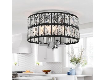 Moderne Kristallen Plafondlamp (4x E14, Dimbare Verlichting) - Chroom/Zwart Metaal