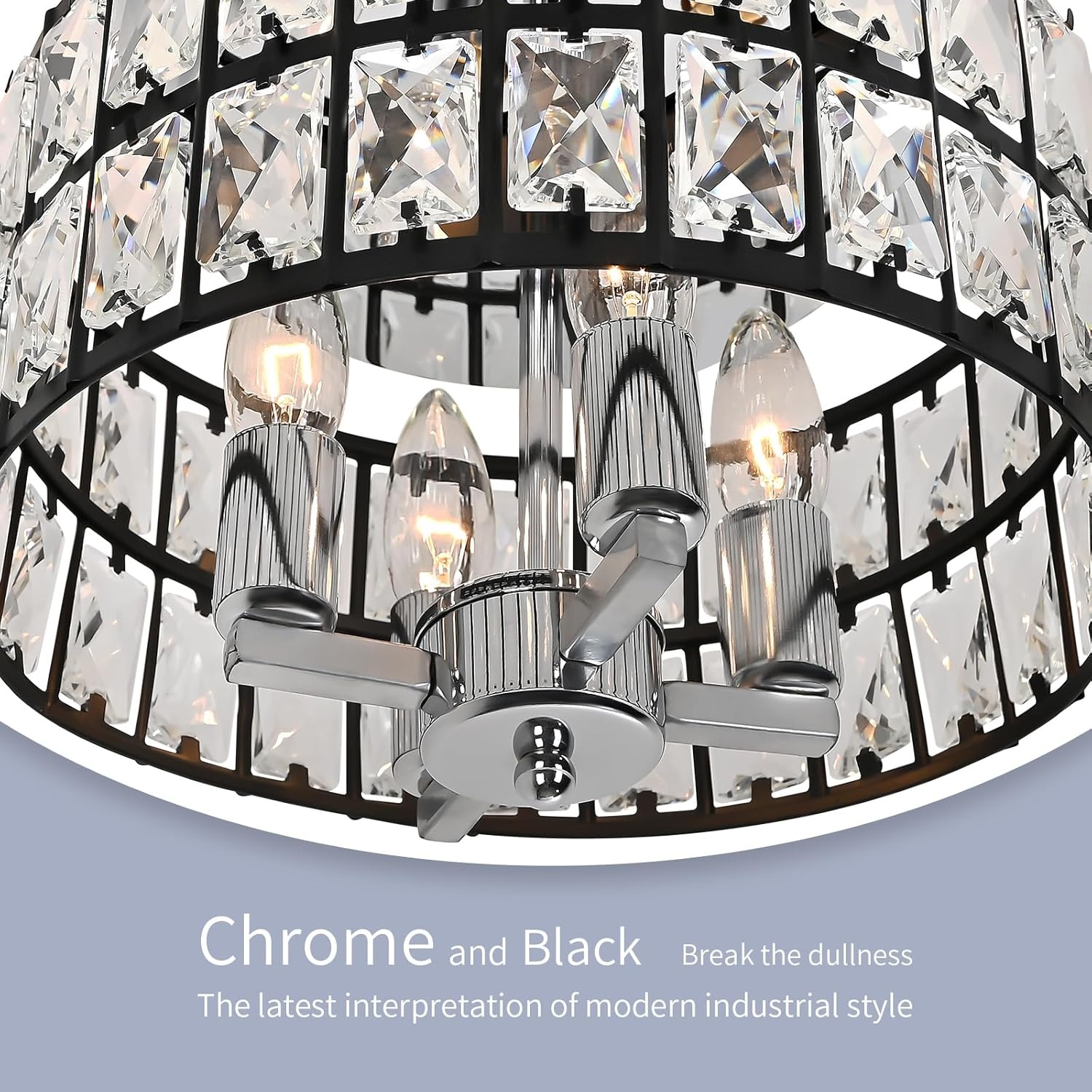Moderne Kristallen Plafondlamp (4x E14, Dimbare Verlichting) - Chroom/Zwart Metaal