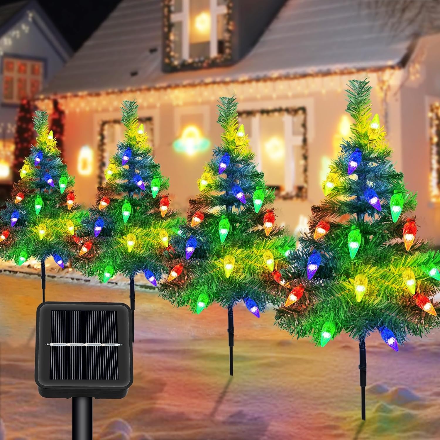 4x Solar Kerstboom Tuinverlichting 80 LED - Multicolor