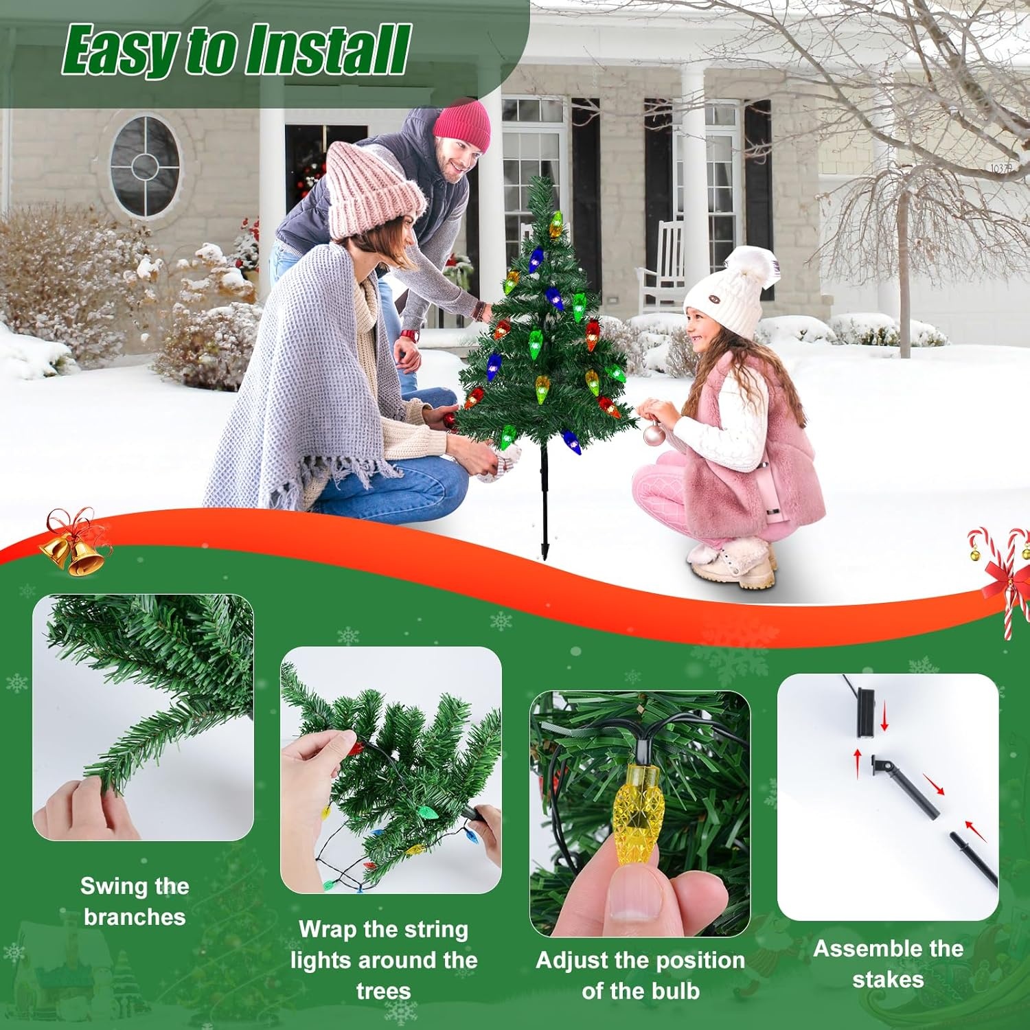 4x Solar Kerstboom Tuinverlichting 80 LED - Multicolor