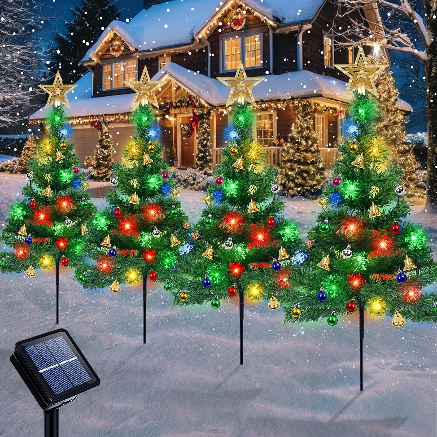 4x Solar Kerstboom Tuinverlichting 80 LED - Multicolor