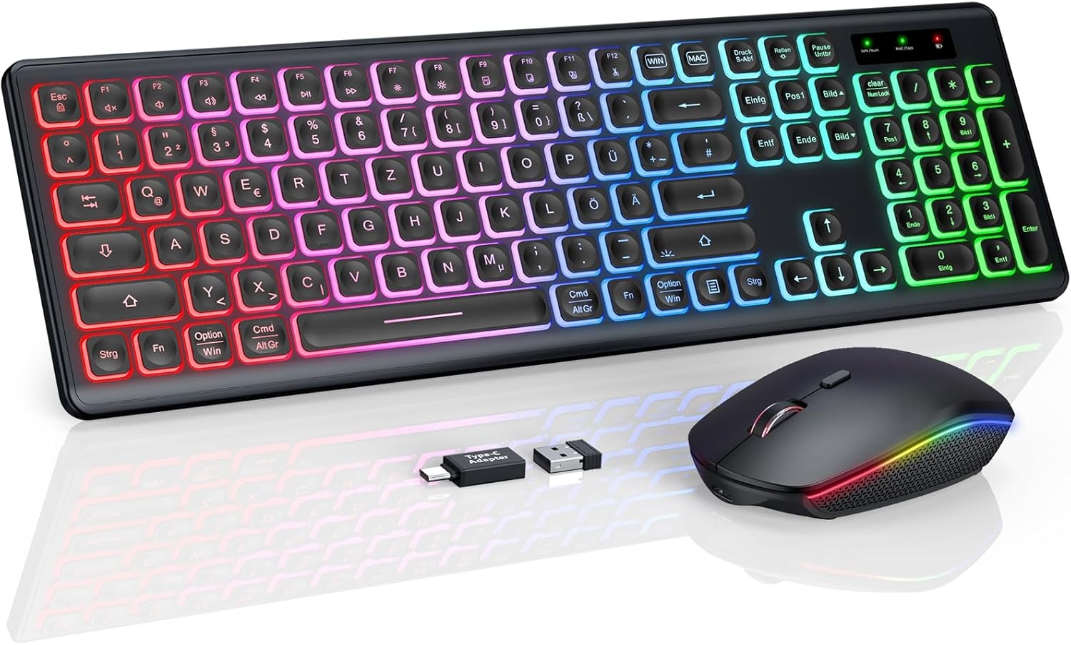 Draadloos QWERTZ Toetsenbord & Muisset - Verlicht, Oplaadbaar, Stil (-33%)