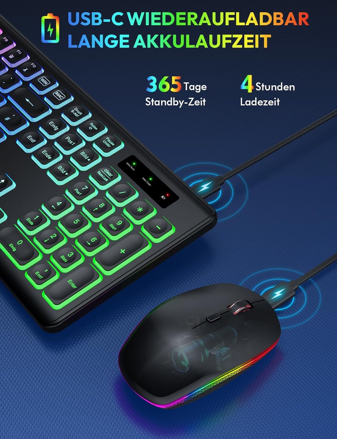 Draadloos QWERTZ Toetsenbord & Muisset - Verlicht, Oplaadbaar, Stil (-33%)