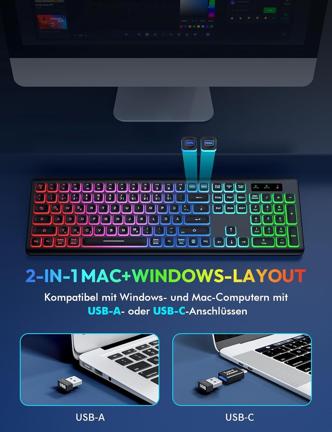 Draadloos QWERTZ Toetsenbord & Muisset - Verlicht, Oplaadbaar, Stil (-33%)