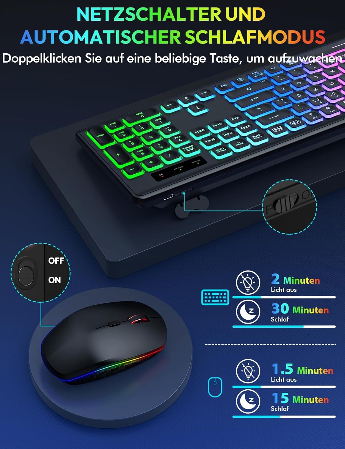 Draadloos QWERTZ Toetsenbord & Muisset - Verlicht, Oplaadbaar, Stil (-33%)