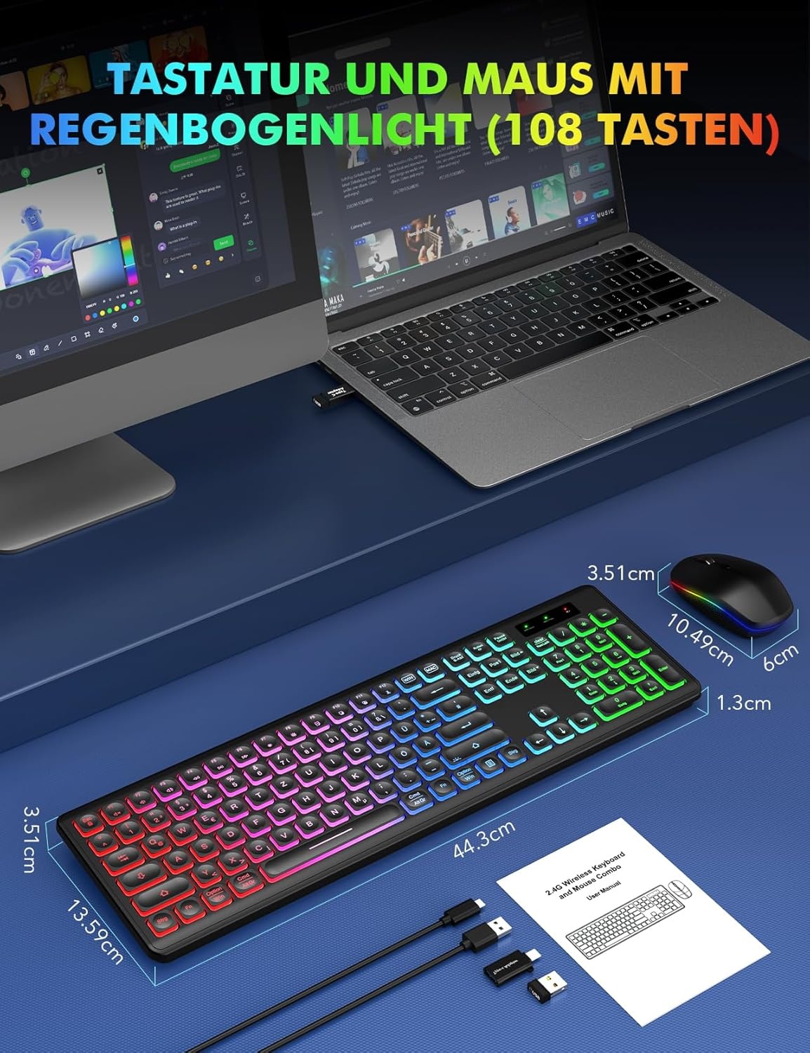 Draadloos QWERTZ Toetsenbord & Muisset - Verlicht, Oplaadbaar, Stil (-33%)