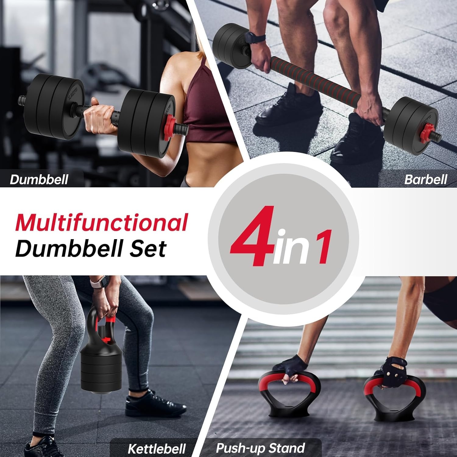 Verstelbare Dumbbell Set 4-in-1 | Tot 30KG | 34% Korting