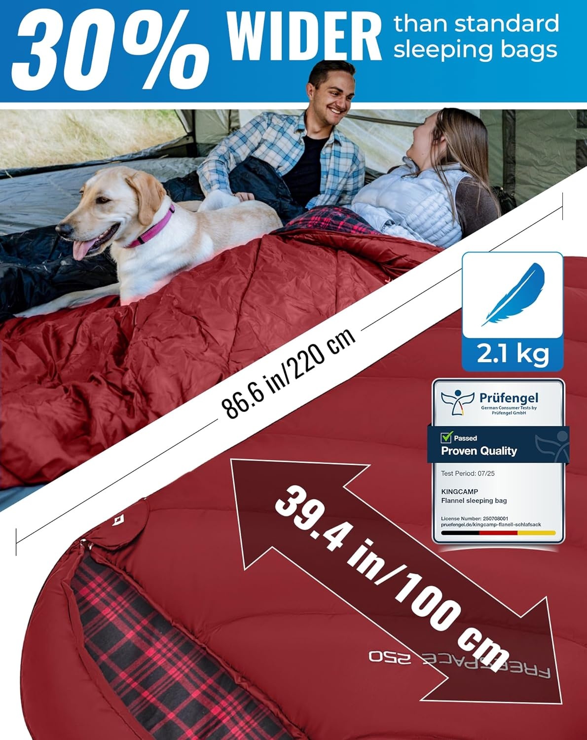 XL Slaapzak 3-4 Seizoenen voor Lange Personen - Rood - 34% Korting