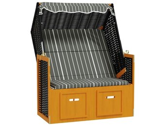 Strandstoel met luifel, polyrattan & hout - Zwart/Grijs (35% korting)