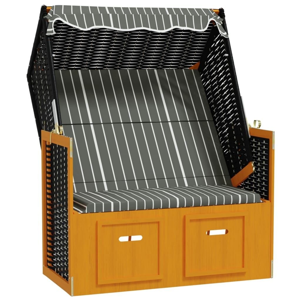Strandstoel met luifel, polyrattan & hout - Zwart/Grijs (35% korting)