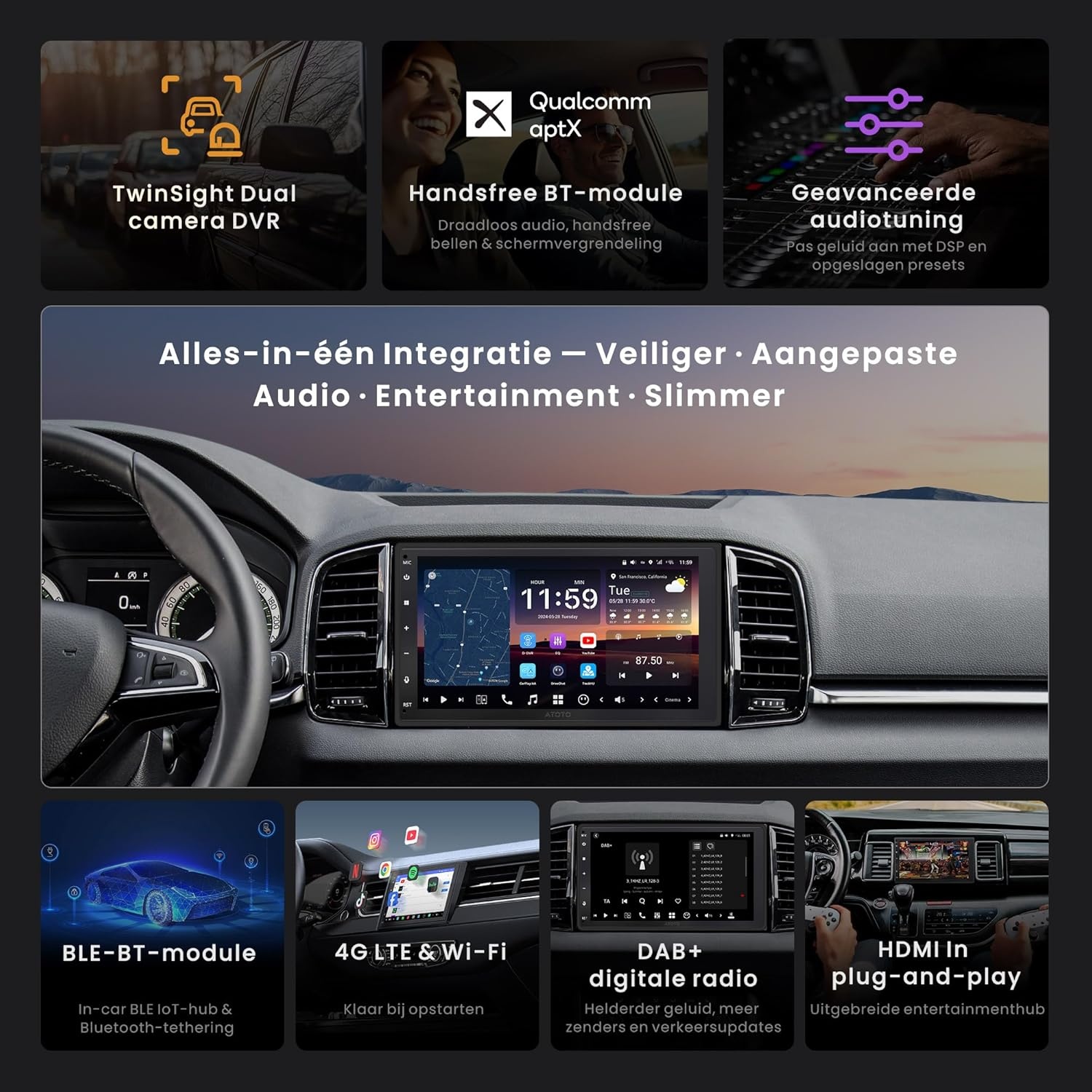 Autoradio Double Din 7" QLED: 35% Korting!