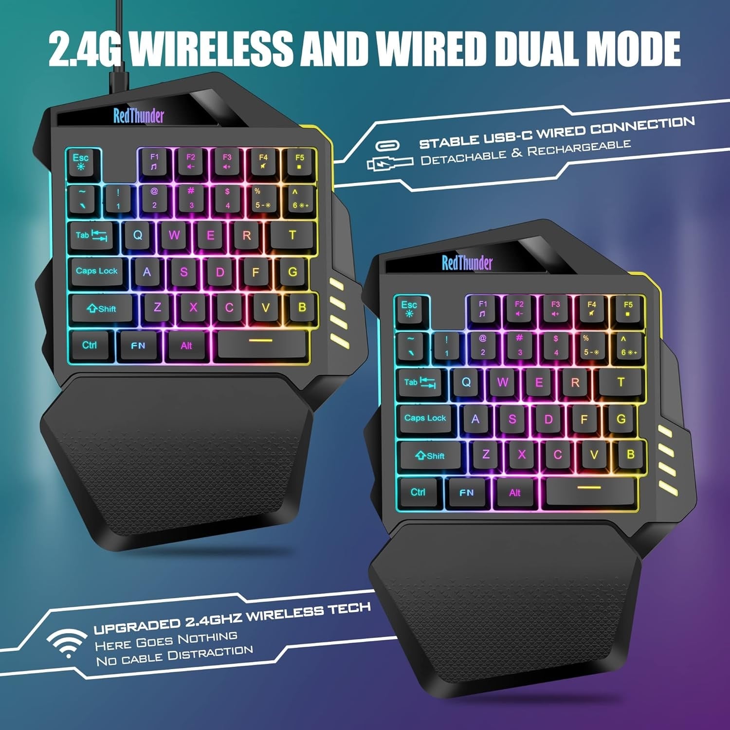 Eenhandig Gaming Toetsenbord met RGB & 2.4 GHz Draadloos - 29% Korting