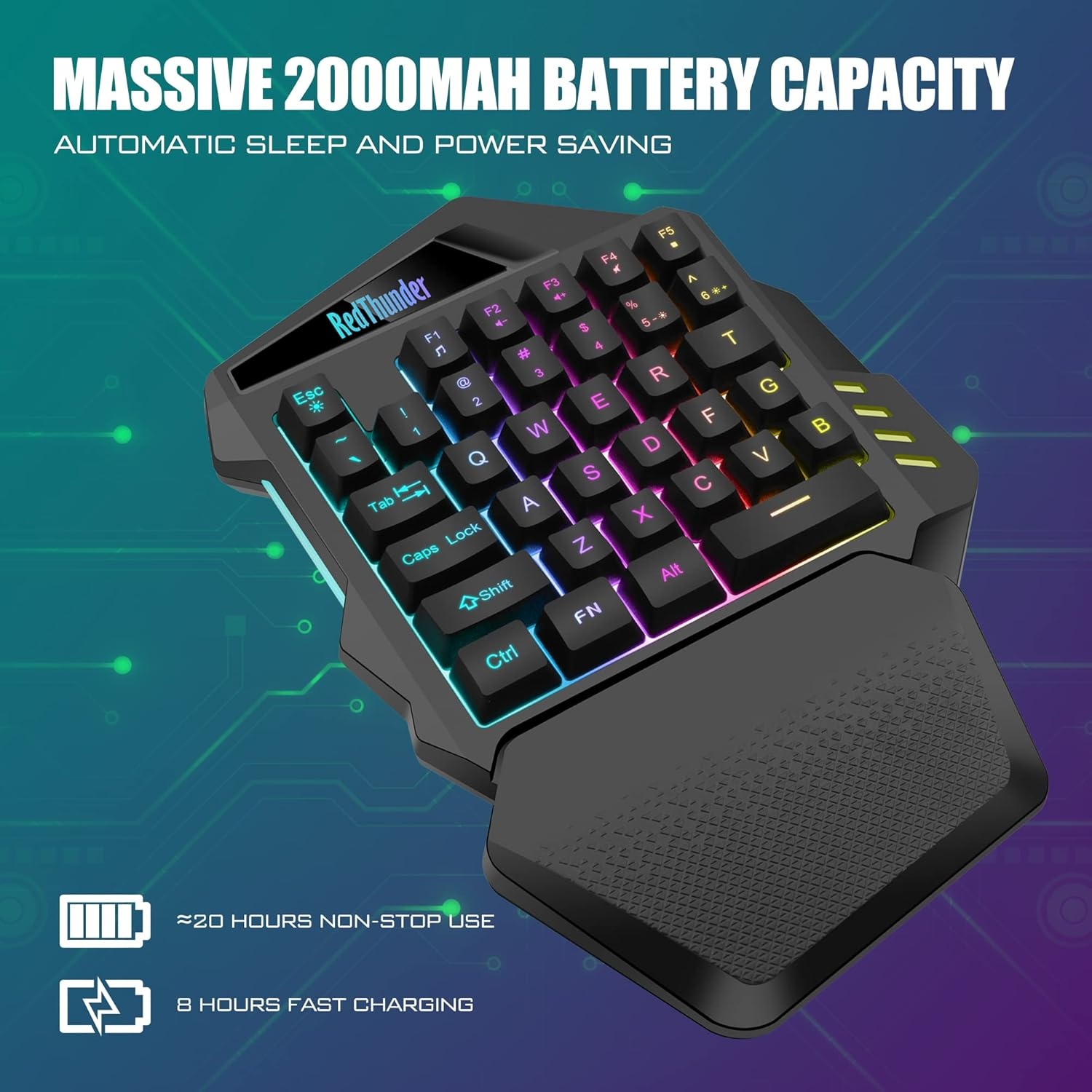 Eenhandig Gaming Toetsenbord met RGB & 2.4 GHz Draadloos - 29% Korting