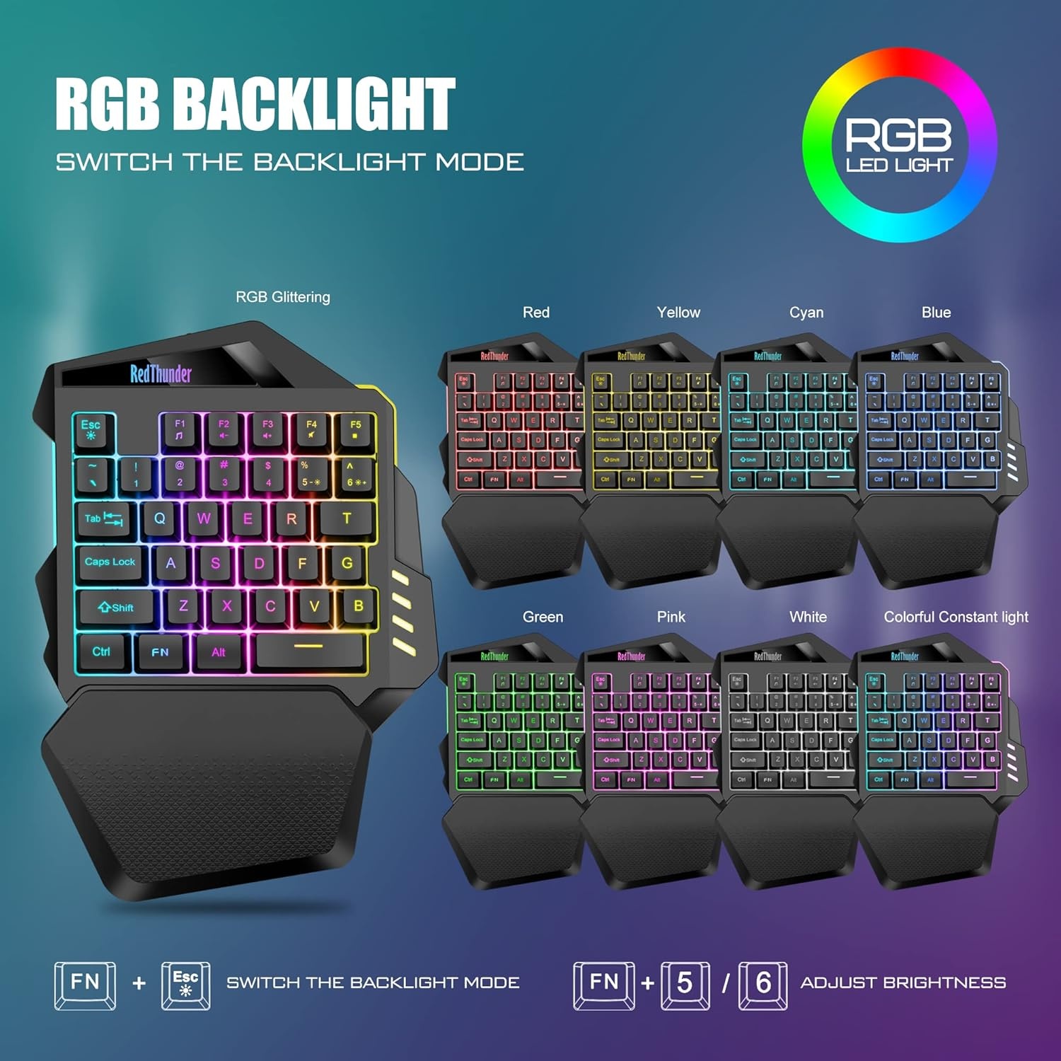 Eenhandig Gaming Toetsenbord met RGB & 2.4 GHz Draadloos - 29% Korting