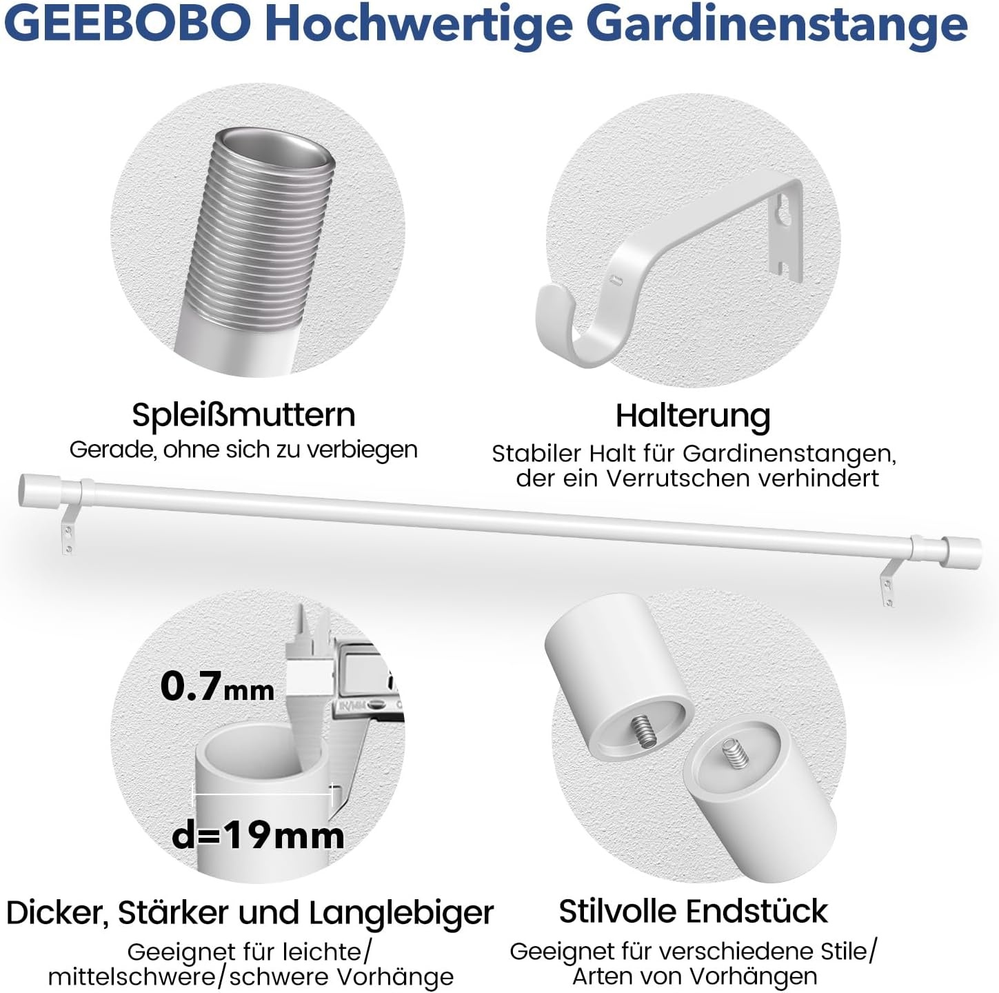 Verstelbare Gordijnroede Wit (76-228 cm) - 32% Korting!