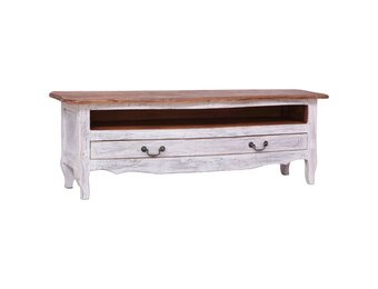 TV-meubel Massief Mahoniehout Wit 120x30x40 cm - 35% Korting