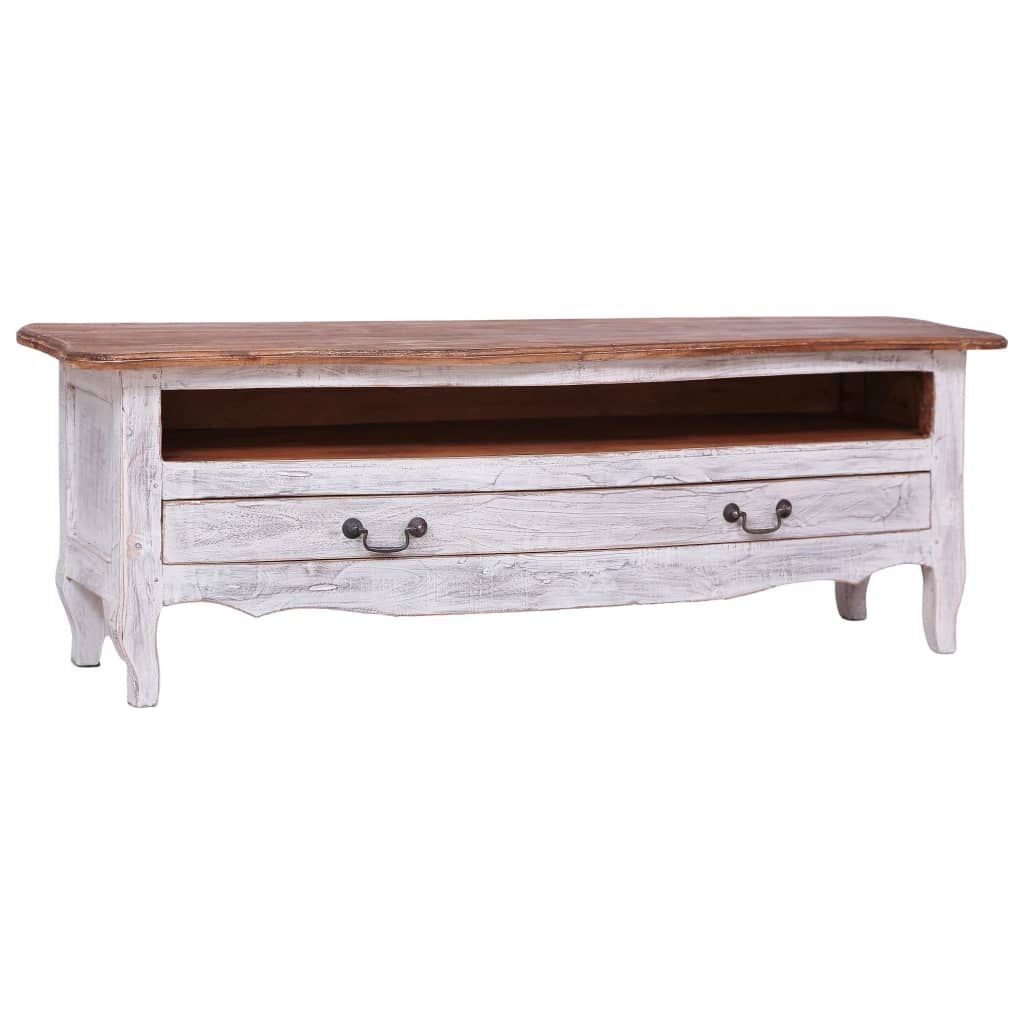 TV-meubel Massief Mahoniehout Wit 120x30x40 cm - 35% Korting