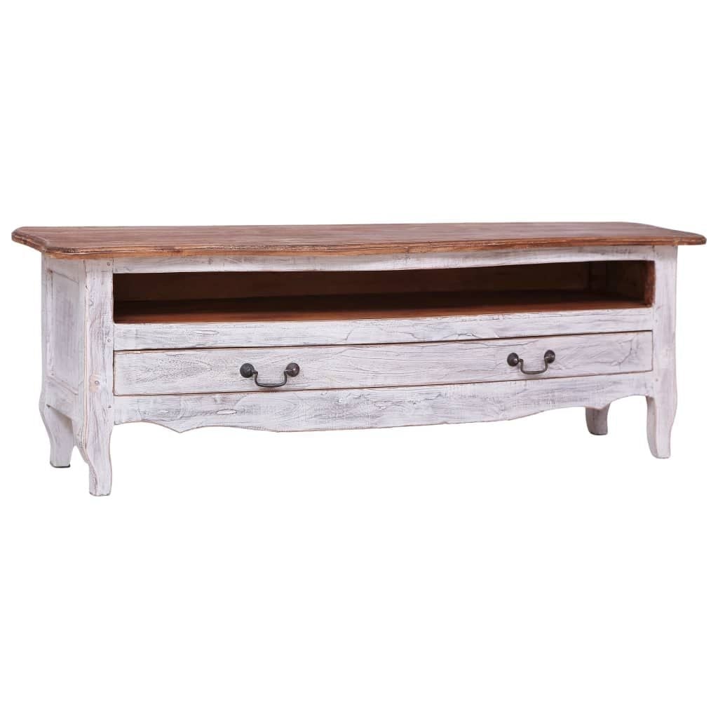 TV-meubel Massief Mahoniehout Wit 120x30x40 cm - 35% Korting