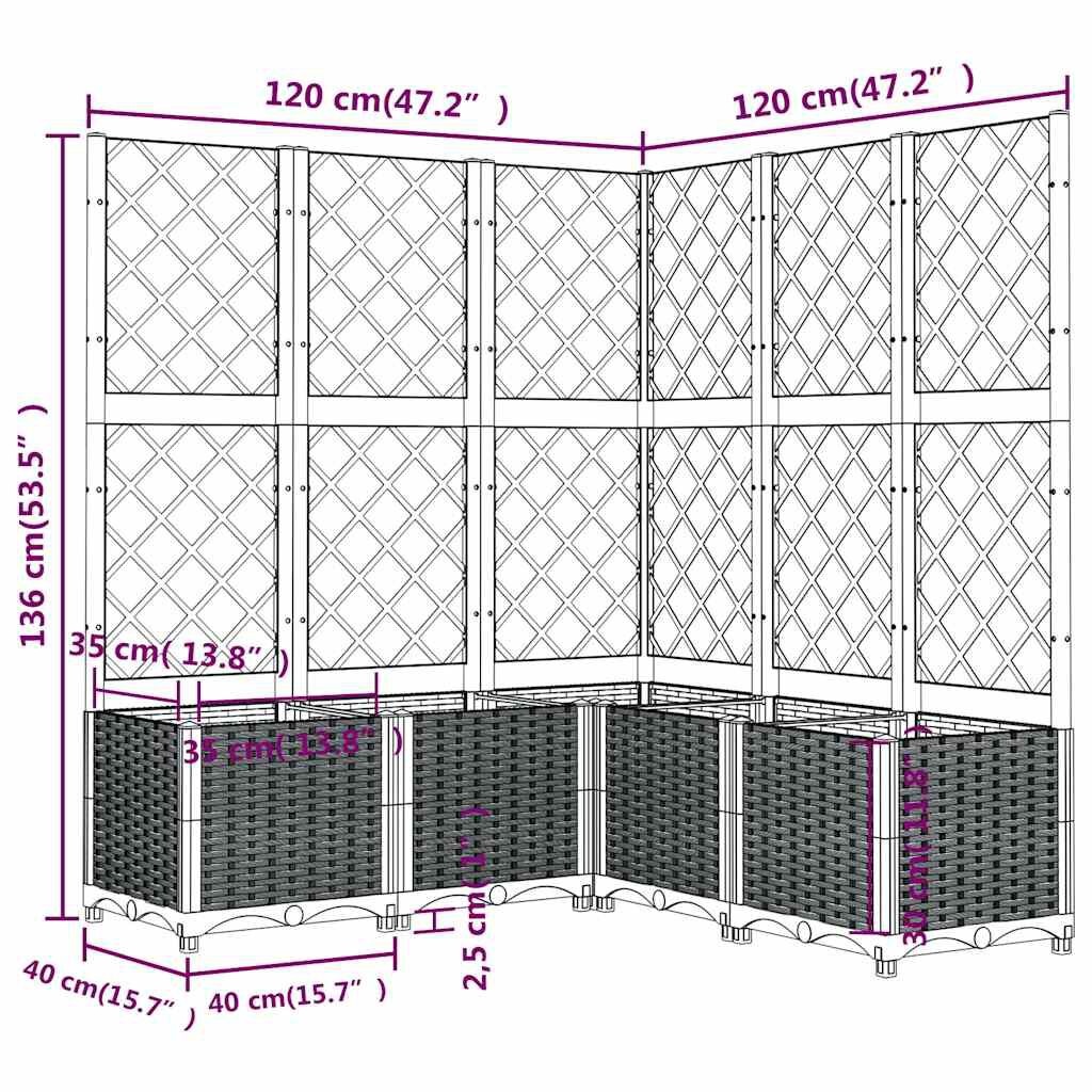Plantenbak met Latwerk 120x120x136cm Donkergrijs - 35% Korting