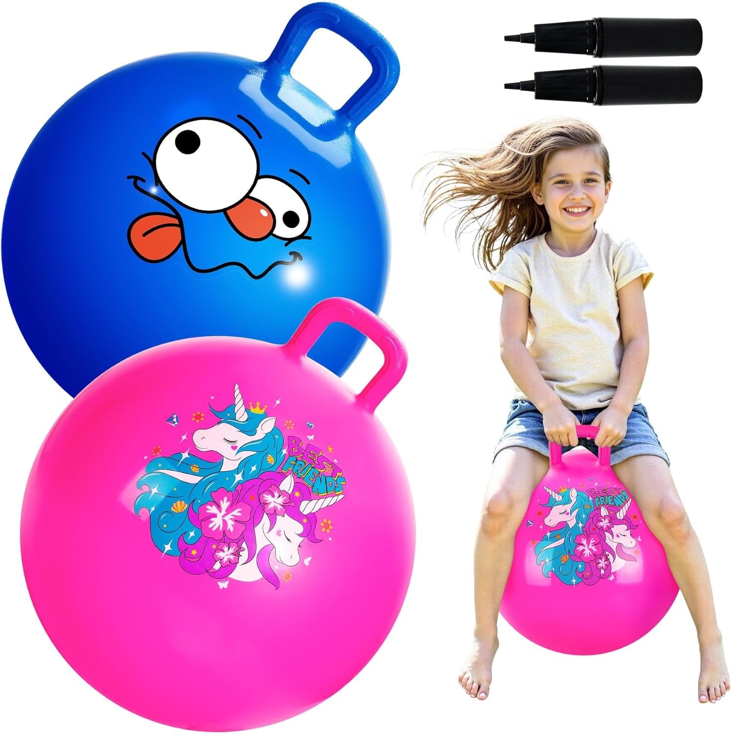 Springbal Set van 2 met Handvat | 3-8 Jaar | Binnen & Buiten Speelplezier - 33% Korting