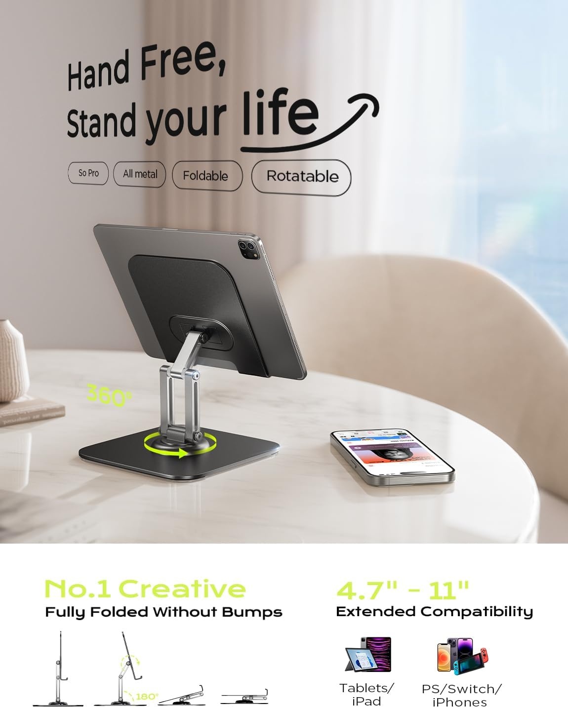 Verstelbare Tablet Standaard (4-15,6") | Volledig Metaal | 360° Draaibaar - 28% Korting