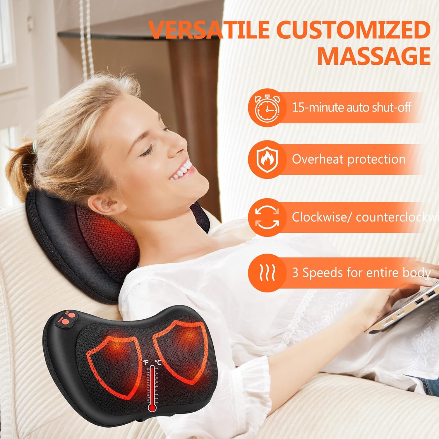 Shiatsu Massagekussen met Warmtefunctie - Ontspanning voor Nek & Rug (34% Korting)