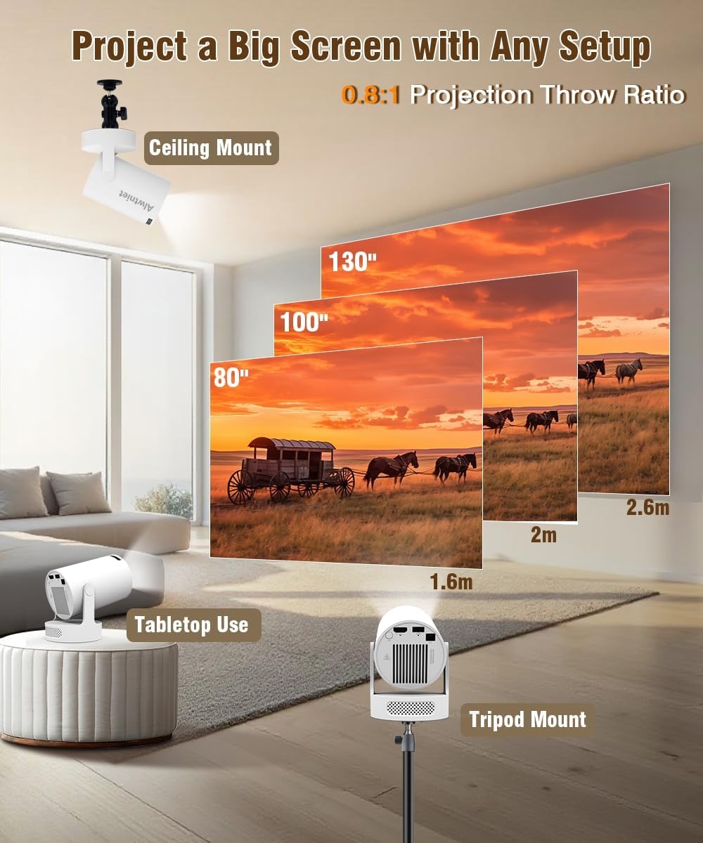 Mini Draagbare Projector - 4K Support, 8000lm, WiFi 6