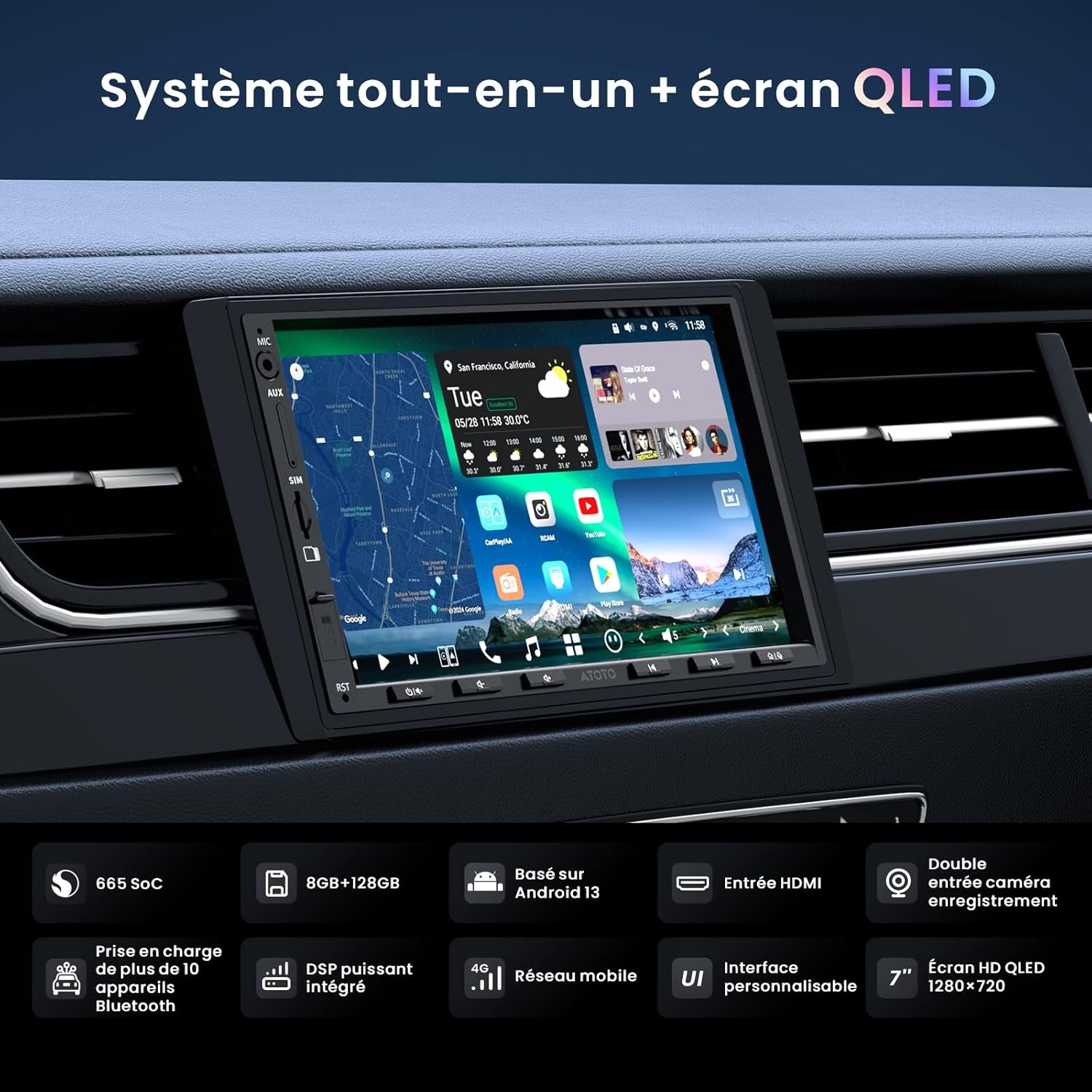 Autoradio Navigatie 7" Android 8/128GB - 35% Korting