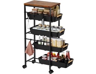 Slanke Opbergtrolley Zwart - 33% Korting