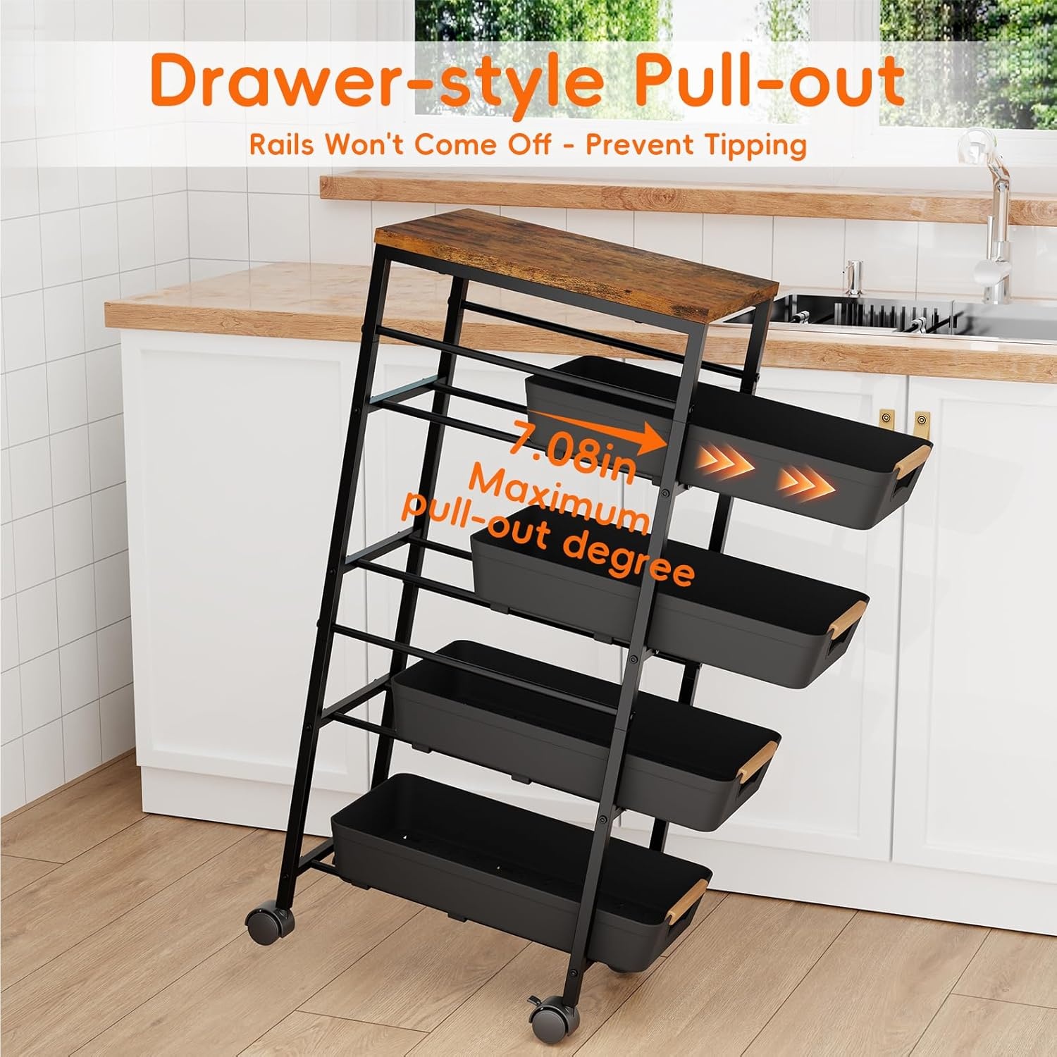 Slanke Opbergtrolley Zwart - 33% Korting