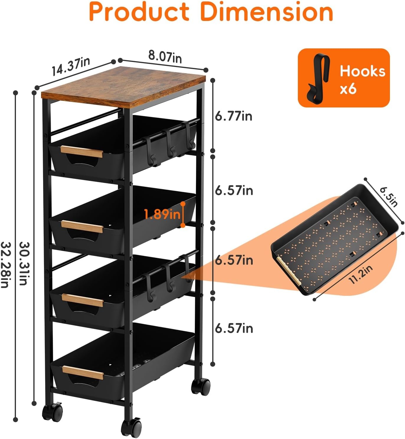 Slanke Opbergtrolley Zwart - 33% Korting