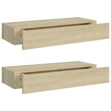 2x Zwevende Wandplank met Lade - Eikenlook MDF - 60cm - 34% Korting!