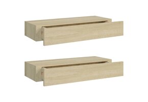 2x Wandrek met Lade - Eikenkleurig MDF - 60x23.5x10 cm - 56% Korting