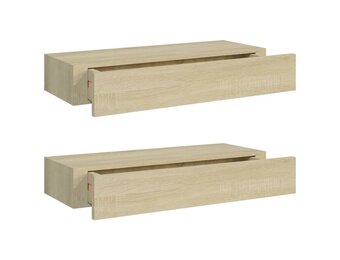 2x Zwevende Wandplank met Lade - Eikenlook MDF - 60cm - 34% Korting!