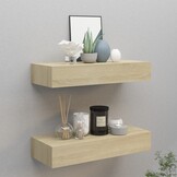 2x Zwevende Wandplank met Lade - Eikenlook MDF - 60cm - 34% Korting!