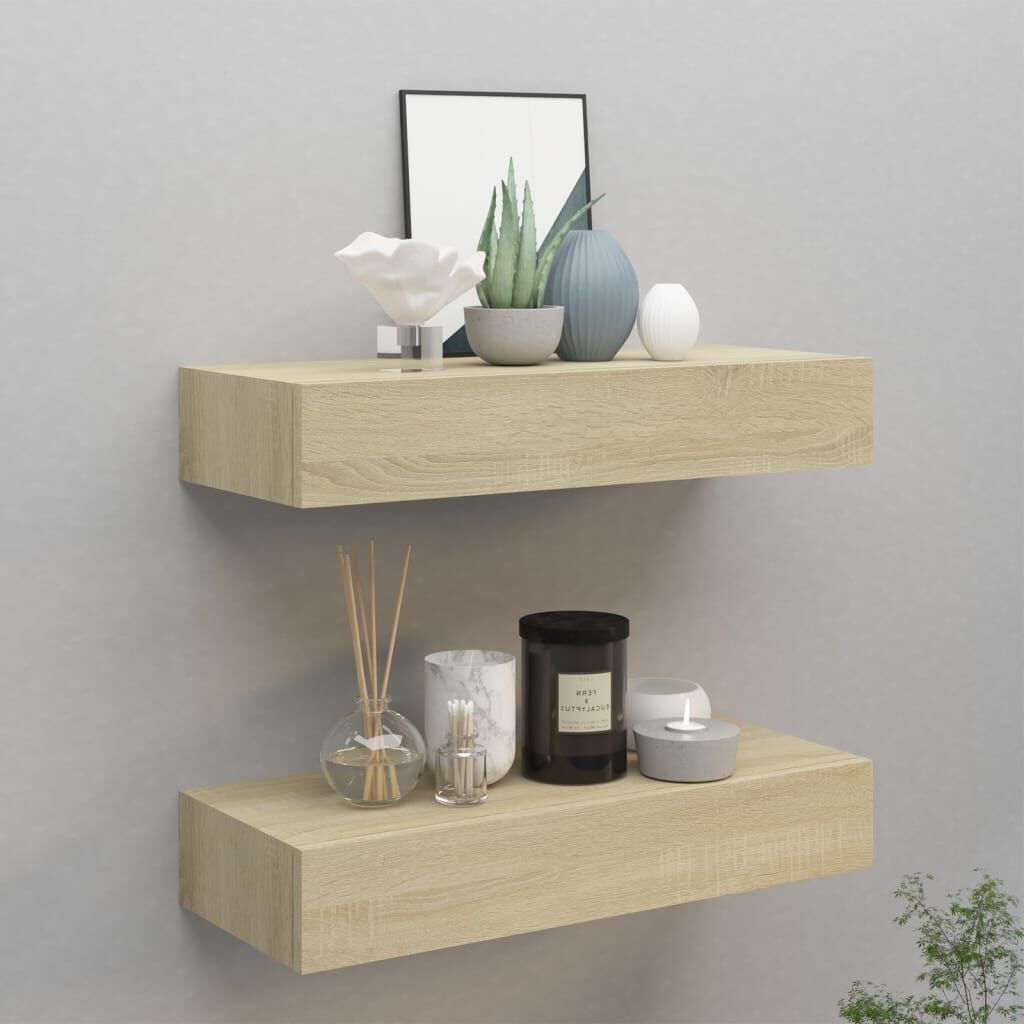 2x Zwevende Wandplank met Lade - Eikenlook MDF - 60cm - 34% Korting!