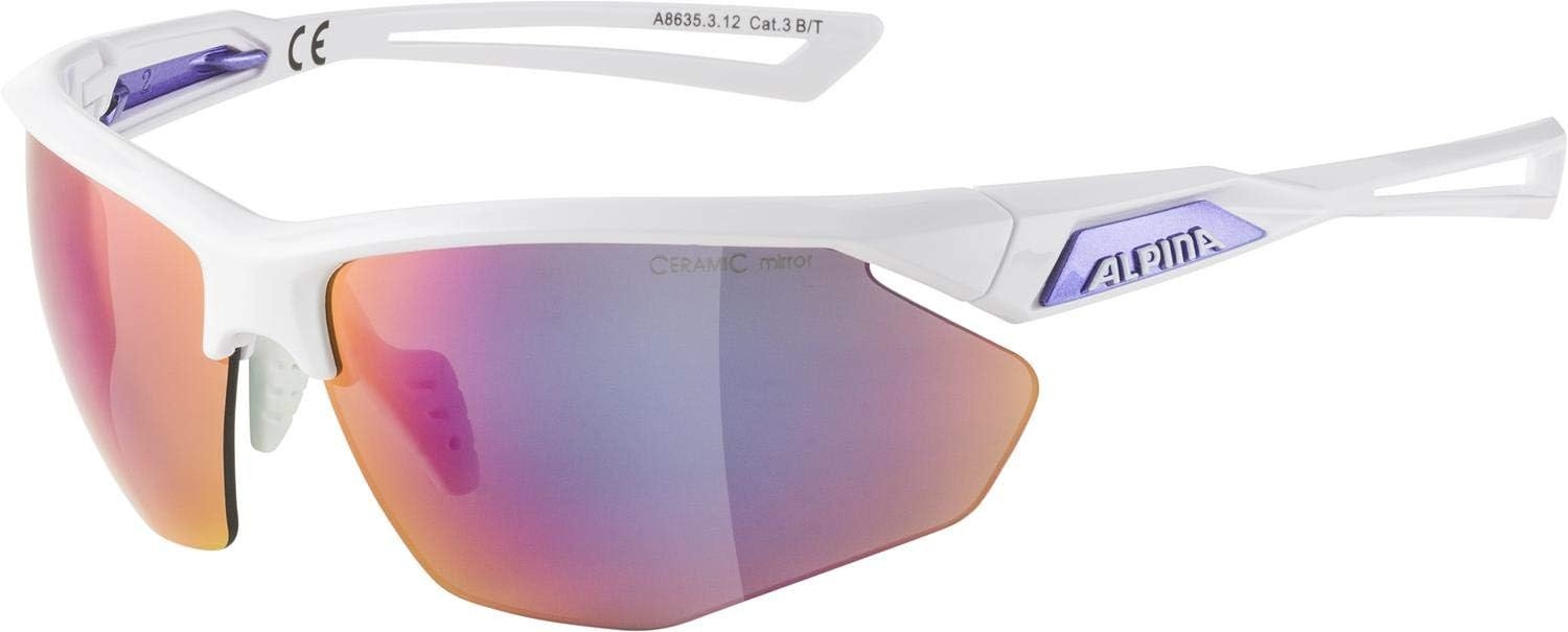 Alpina NYLOS HR Fietsbril/Sportbril - Wit/Paars Glans, Gespiegelde Lens - 33% Korting