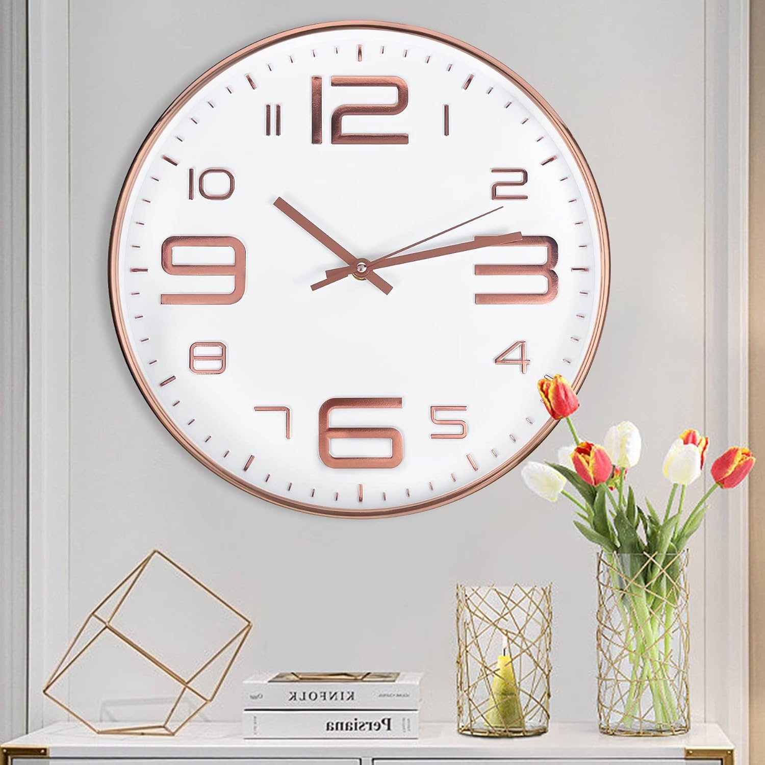 Moderne Wandklok Roségoud 30cm Stil Niet-Tikkend - 74% Korting