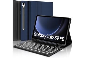 Italiaans Toetsenbordhoes met Achtergrondverlichting | Samsung Tab S9/S9 FE | Blauw | 68% Korting