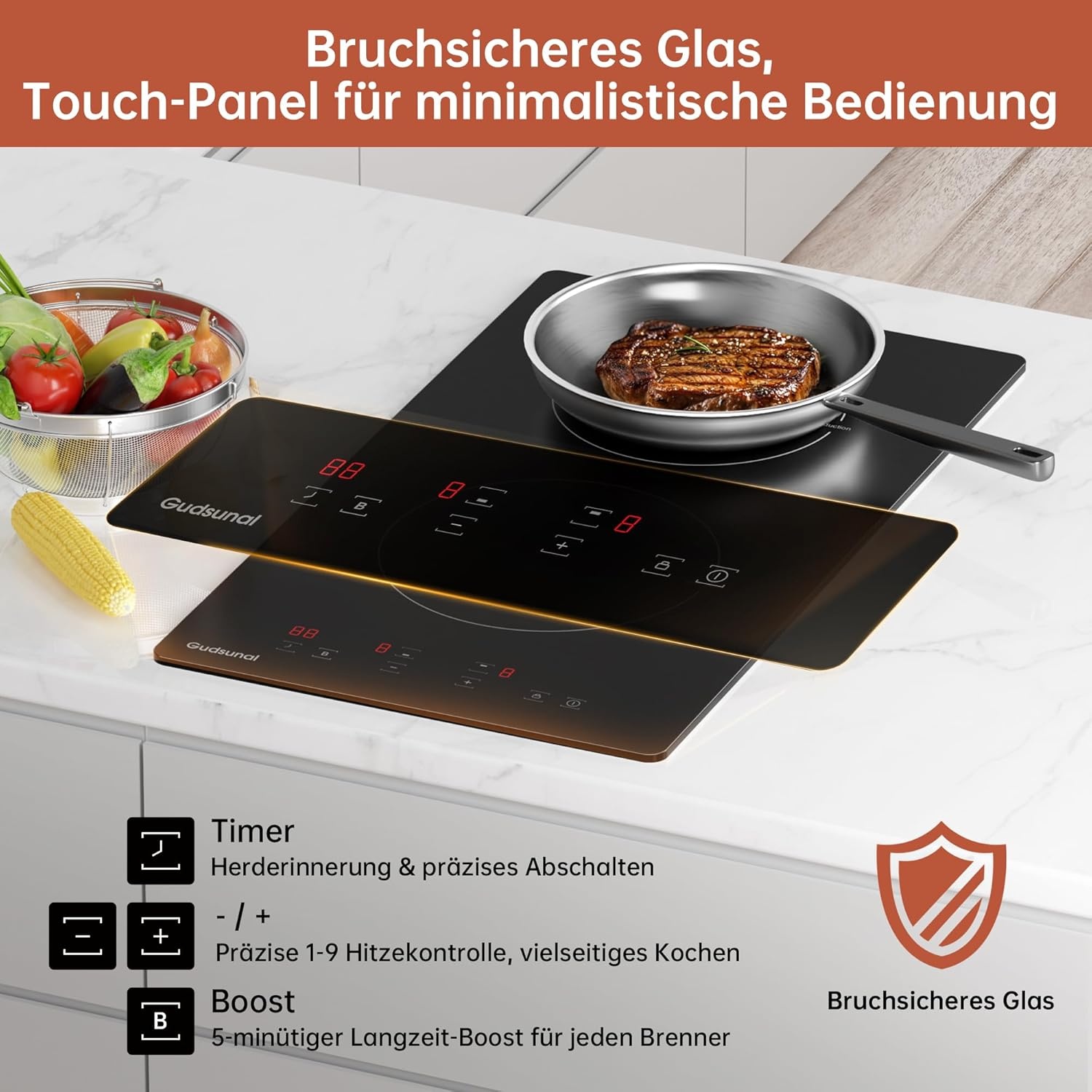 Inductiekookplaat 3600W | 2 Zones | 9standen | Booster | -34%