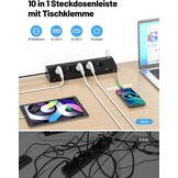 Tafelstekkerdoos met 5 stopcontacten, 2x USB-C PD 30W, 5m kabel, klembaar (-33%)